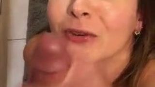 Brunette records herself getting a facial