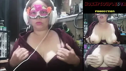 Playing with my tits at my job