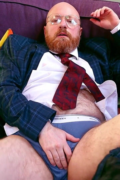 Hairy Trans Business Man Squirting in His Briefs