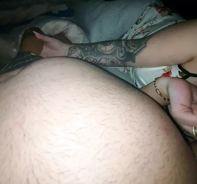Step mom head slip on step son chest while handjob his dick