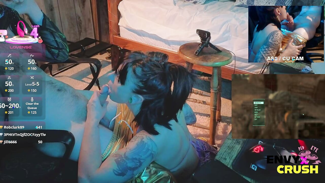 Gamer Girl in Fishnets Gets on Her Knees