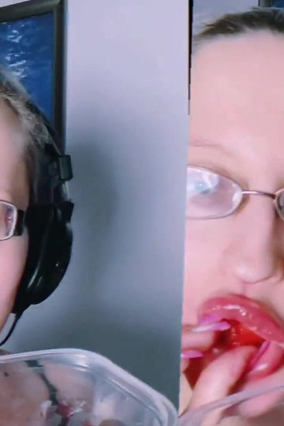 Asmr Strawberry Eating - Asmr, Eye Glasses, Gianess, Lipstick, Big Lips, Mough, Food, Face Fetish, Long Nails