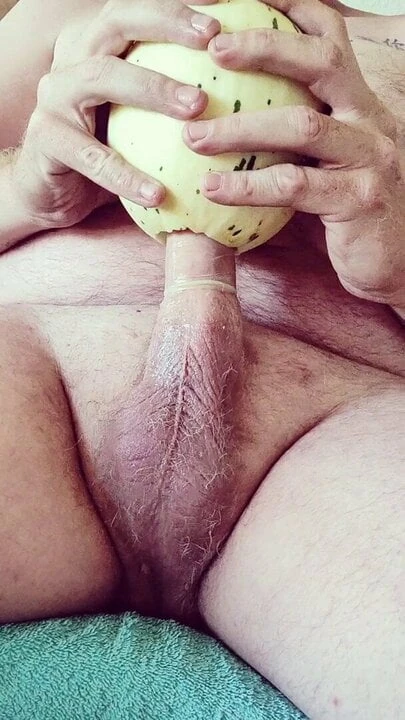Fucking a white melon with cum