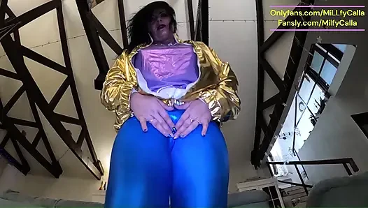 Glänzende leggings, cameltoe, downjacket play &analplug solo-fetisch