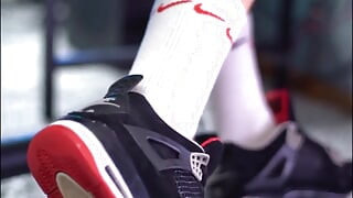 Playing with Jordan Retro Iv Sneakers and Cumming Inside