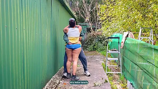Neighbour Jumping Off Fence for Intense Standing Anal Doggy Fuck and Deepthroat Indian Wife