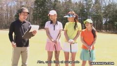 Asian golf bitch gets fucked and cummed on