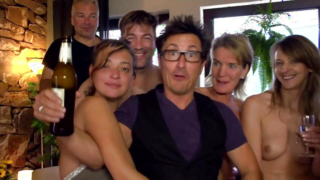 Black and white, old and young orgy party...cum in mouth