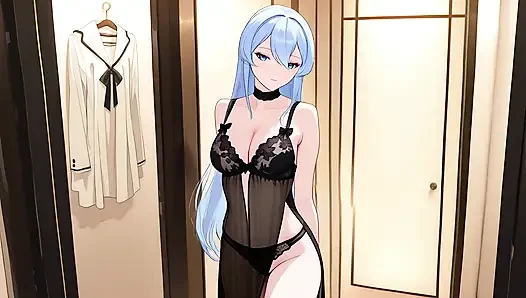 Esdeath yeni seksi iç çamaşırı almaya geldi ve pembe dildoyla biraz eğlenmek için geldi. Esdeath Hentai Cosplay