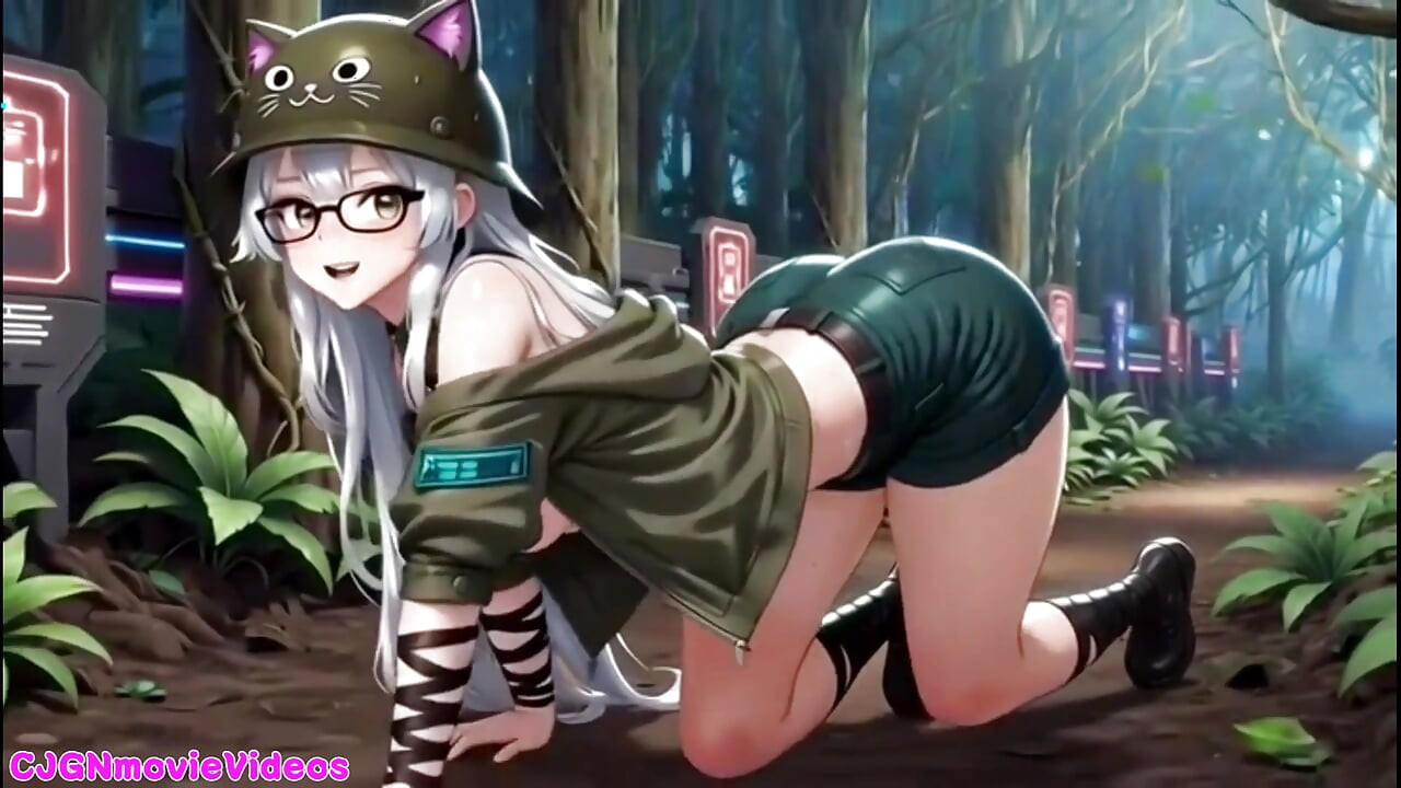A cute soldier topless in a forest, Ai animation