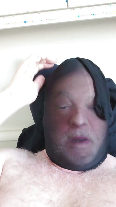 Horny Wanking with Pantyhose as a Mask