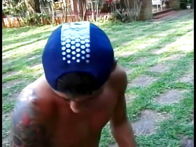 Gay dude gets his ass hole banged outdoors by a huge pole