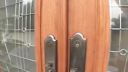 Hot babe gets big cock thrusting her pussy through town panty hose