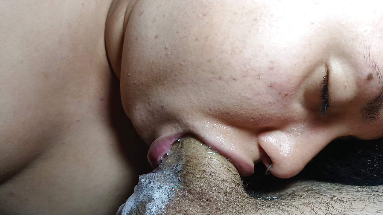 POV and close-up - hot, deep, and kinky blowjob, she loves sucking cock.