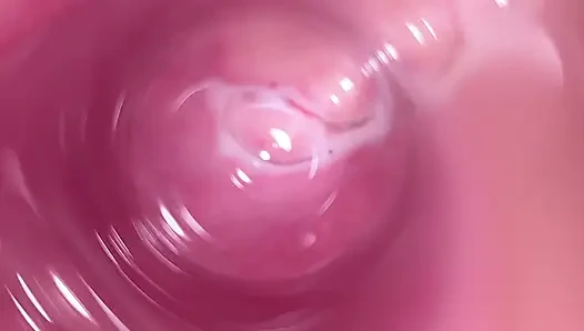 Camera deep inside Mia's teen creamy pussy