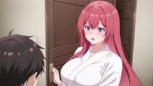 Üvey oğul eve erken geldi ve üvey babasının karısını küçük bir bornozla yemek pişirirken yakaladı. Kureha Enomoto Hentai Cosplay