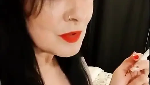 Cute Smoking MILF Red Lipstick
