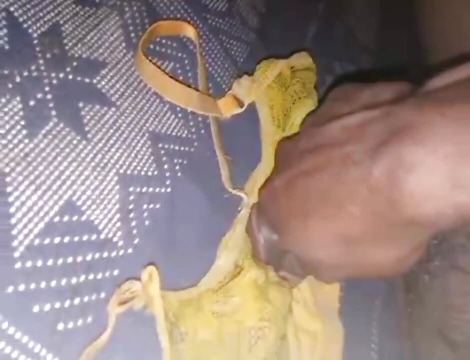 Very hard masturbation with my girlfriend bra, it is very big and hot dick also with it.