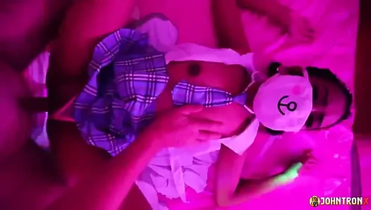 Johntronx - Masked Asian Student Fucked Hard in POV During a Lightshow