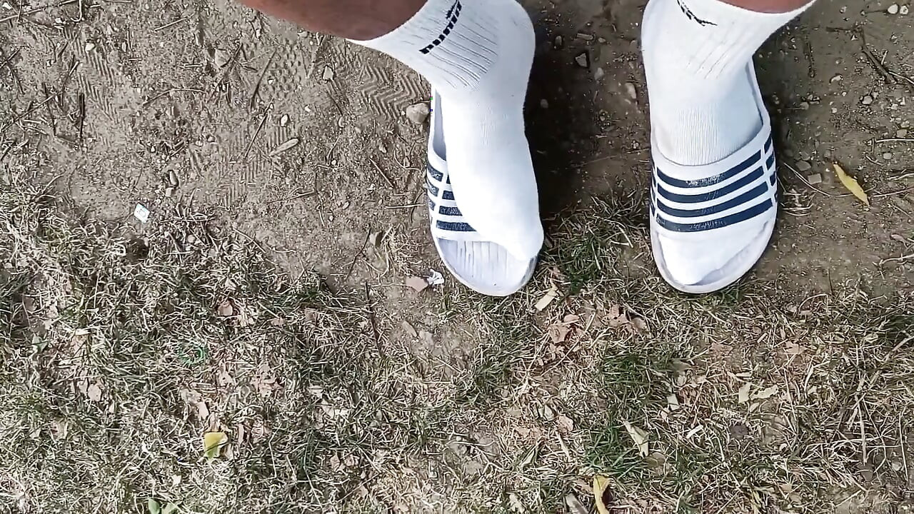 Making Socks Dirty in Slides - Used Socks and Slides and Uncut Soft Cock