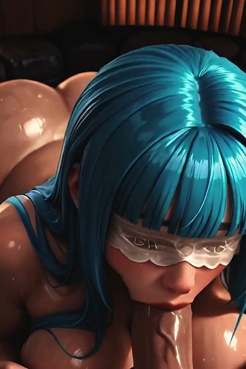 Fast Action - Blindfolded Blue-haired Beauty in a Steamy Onsen