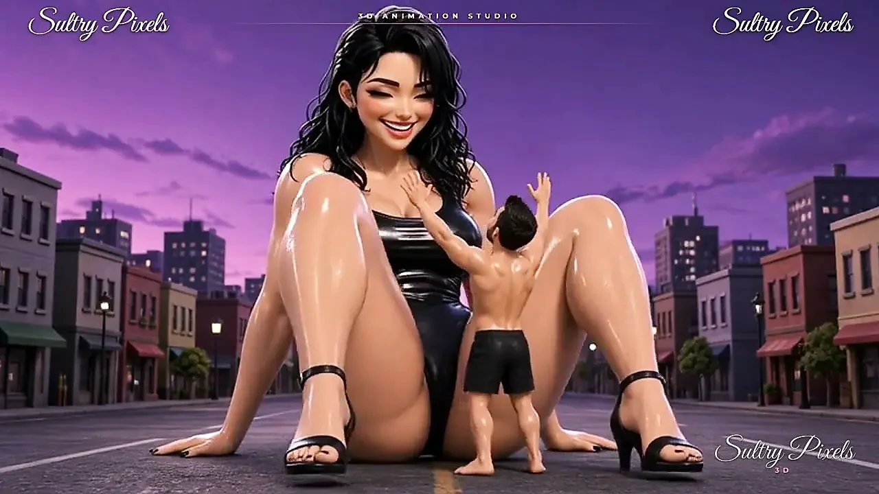 Oiled Giantess in High Heels Towers Over a Tiny Man - Giant Sole Comes Down Over You