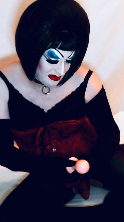 Sissy Drag Queen in Heavy Makeup Plays with Butt Plugs, ass to mouth | Clip 1