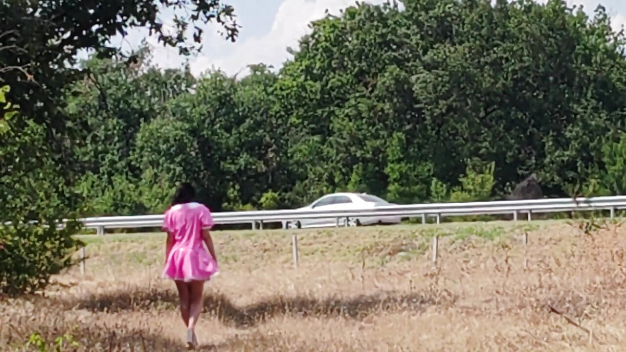 A Slave Slut Shows off Her Pink Ass on the Highway