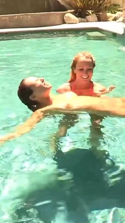 Sexy bitches tribbing and fucking after they hook up in the pool | Clip 2