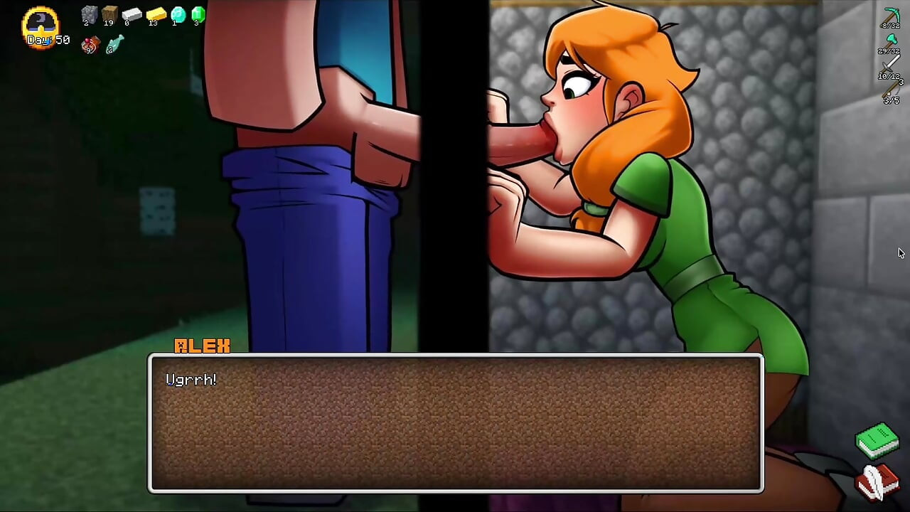 Alex chupa Steve através de um gloryhole! Boquete desleixado com tesão, Paródia de Minecraft