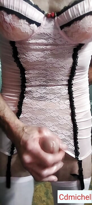 Cdmichelle Wearing White Sexy Lingerie Playing with Cock Until Huge Cum