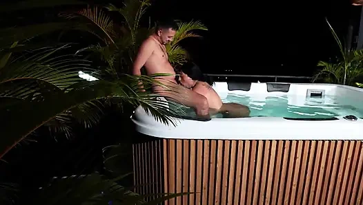 I End up Fucking the Technician Who Has a Hard Cock After Seeing Beautiful Latina Masturbating in the Jacuzzi