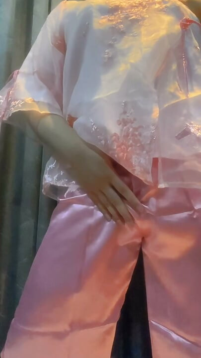 Cute femboy cum while wearing her mom's panties