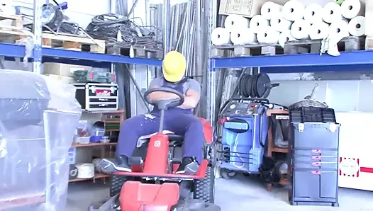 Mature Blonde Stretched Wide on Lawnmower with Dripping Cum