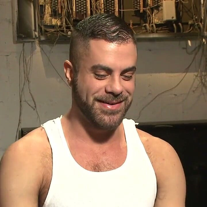 Pissed off Janitor Fucked in Bondage by Horny Bathroom Cruisers