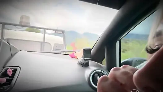 We fucked inside a tow truck while our car was being driven