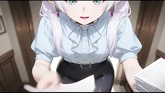 Frieren datang ke bosnya untuk meminta kenaikan gaji. Frieren berhubungan seks dengan bosnya. Cosplay hentai Frieren