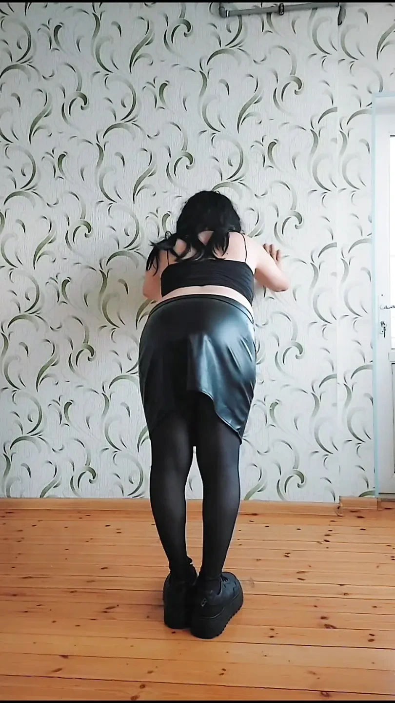 Pretty Gothic Princess Femboy in Leather Skirt and Hot Tights Sweet Attractive Body