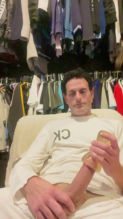 Mike stroking after hot shower
