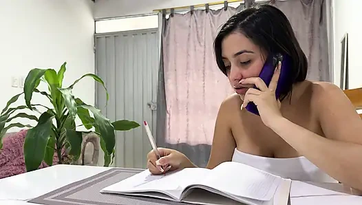 My Latin stepsister's hairy pussy makes me very horny until I end up with my huge and hard cock inside her tight pussy