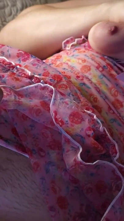Rubbing her pussy and cum inside while wearing her sexy transparent lace dress. MILF Stepmom Closeup Creampie | Clip 1
