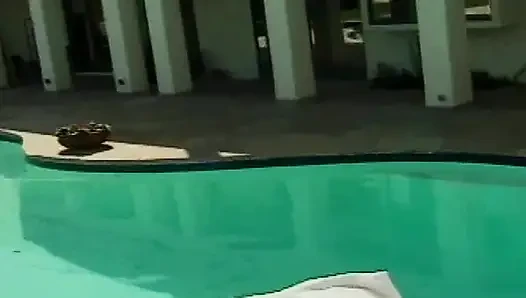 Brunette porn goddess gets mauled by the pool