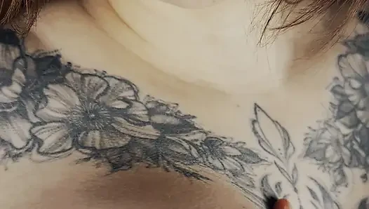 Tattooed Brunette Tease Asian Beauty, Underarm & Cleavage Focus