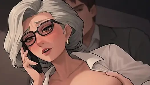 Зрелая секретарша Waifu в видео от первого лица - офисный телефонный звонок крупным планом, соблазнение сисек и раздевание
