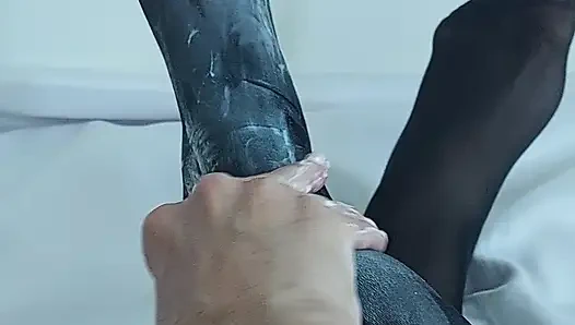 BLACK PANTYHOSE WITH LOTS OF COSMETICS