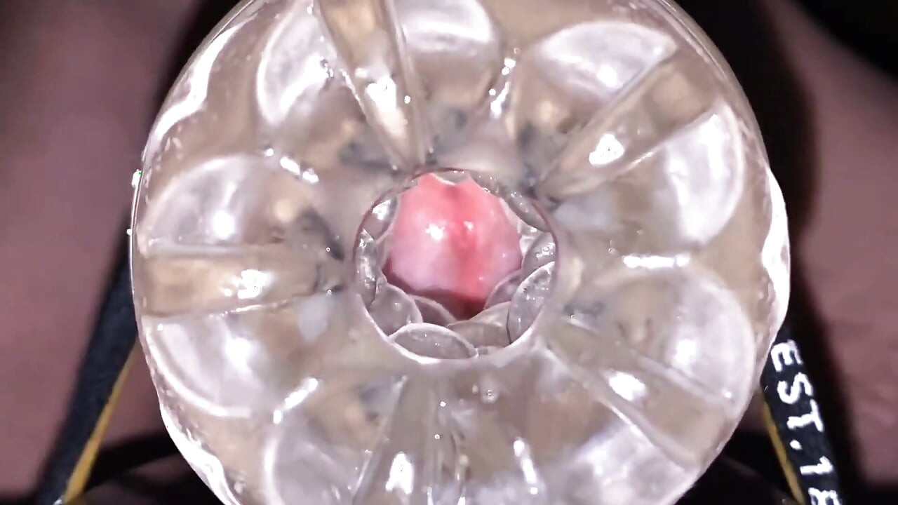 Close-up Cock in Tool for Masturbate Orgasm on Flash