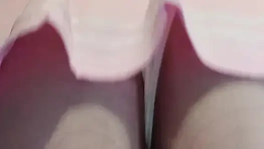 Thick BBW rides big realistic dildo in a pink babygirl cheer dress