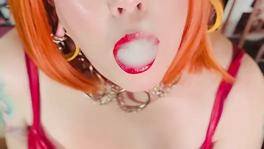 Lady In Red Is Smoking With Me...Tina Snua Smokes A Cork cigarette In Leather And Latex