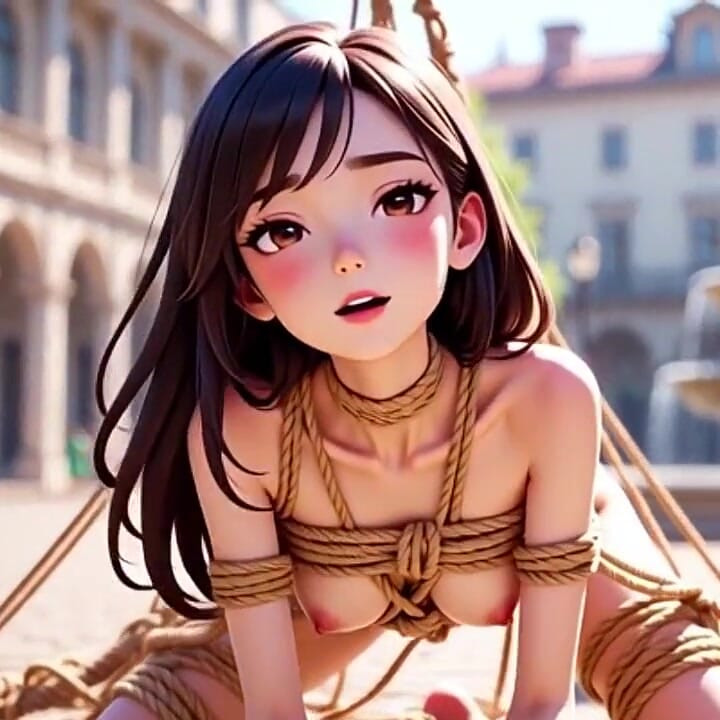 Public Plaza Bondage - Naked Woman Suffering Humiliation