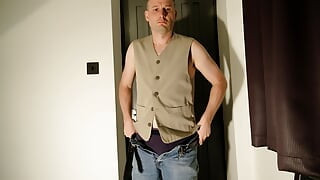 Jonathan gets naked wanks his uncut cock getting erect takes as he off jeans, underwear and waistcoat horny show